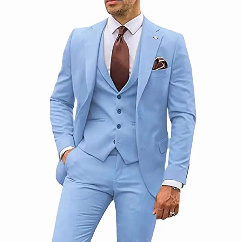 мъжки костюм парти бизнес случайни младоженец смокинг комплекти назъбени ревера блейзър комплекти (блейзър + жилетка + панталони)Slim годни костюм Homme Изображение 2