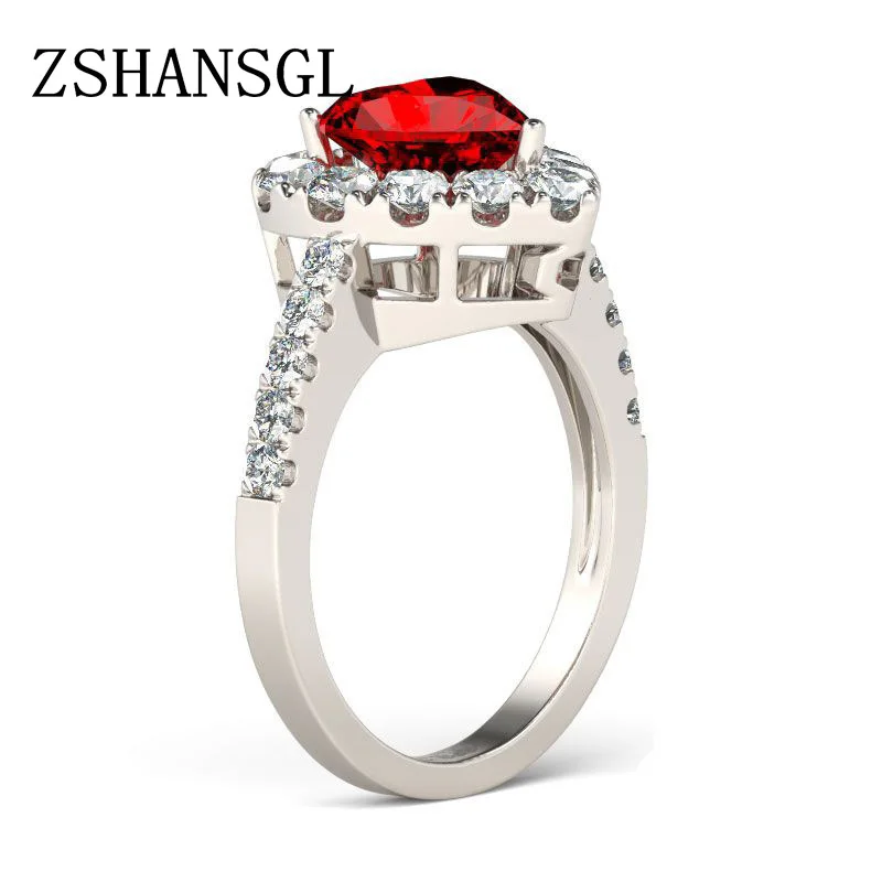 Нов червен цвят циркон сребърен цвят пръстен любов сърце романтичен пръст пръстен за жени сватбени бижута Bague Изображение 2