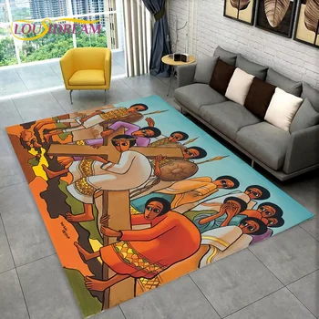 3D Африка Етиопски живопис изкуство обичай карикатура площ килим голям, килим за дома хол диван изтривалка декор, нехлъзгащ етаж мат