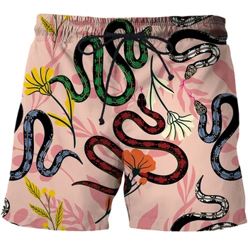 3D отпечатани ужаси животински змия графични плажни шорти за мъже Смешни хавайски шорти ваканция мъжки бермудски къси панталони