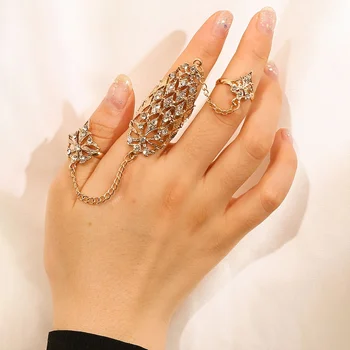 3PC Луксозен кристал декор ръкавици пръстен сребърно покритие бижута кухи от дизайн личност пеперуда едно парче пръстен за жени