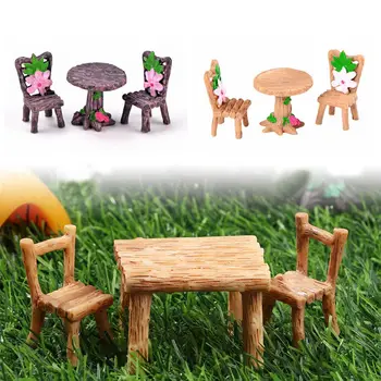 3бр Нови аксесоари за кукли DIY подаръци Мини миниатюрна маса и столове Микро пейзаж градински мебели орнамент