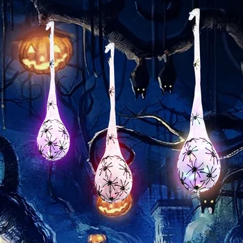 3бр Хелоуин светещи паяк подпори висулка орнамент от памук светещи висящи парти подпори за градина двор дърво дома декор