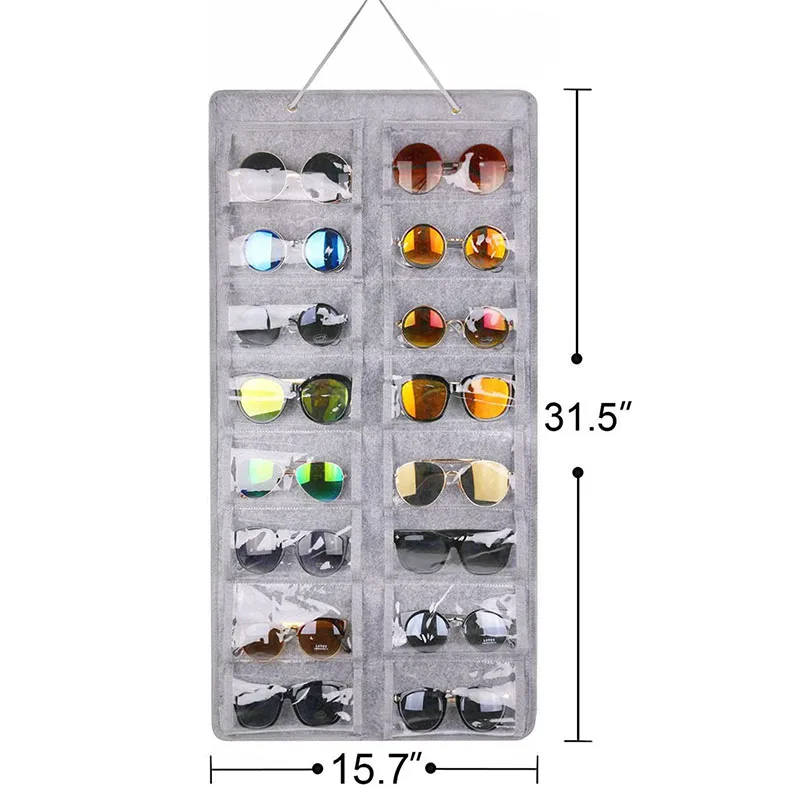 16 слотове филц очила стойка притежателя за слънчеви очила очила съхранение дисплей висящи чанта стена джоб съхранение кутия организатор чанти Изображение 3