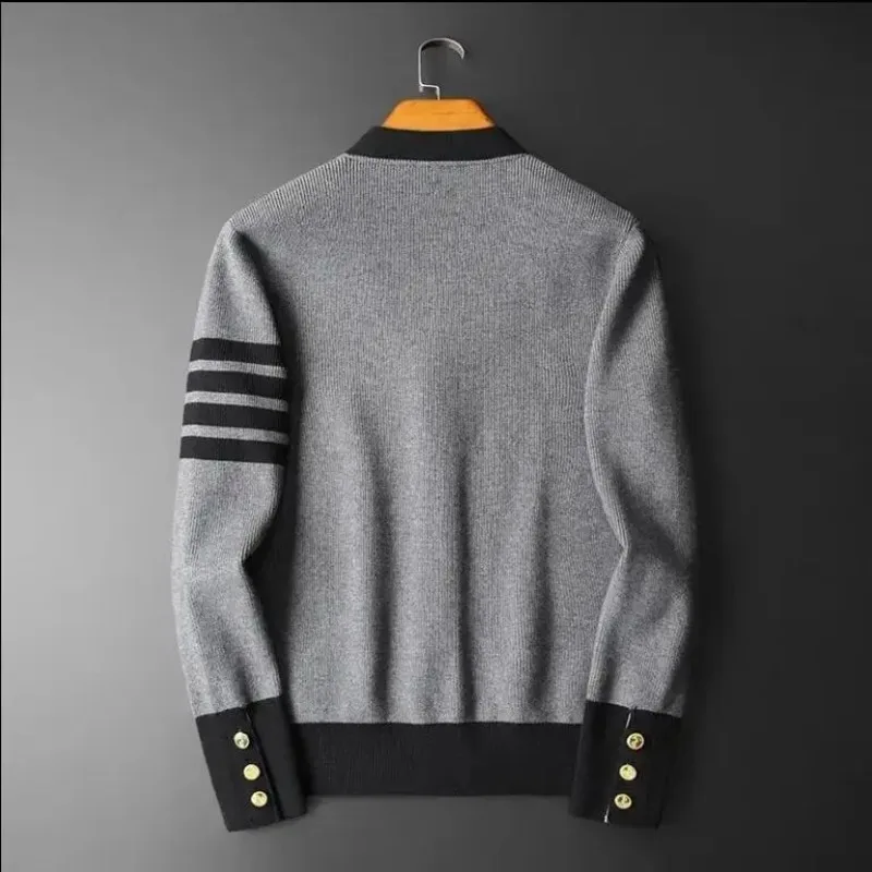 TB Tom Brown Image shop мъжка жилетка пуловер ежедневно плетено яке V-образно деколте есен контрастиращи четири вълнени ивици Изображение 3