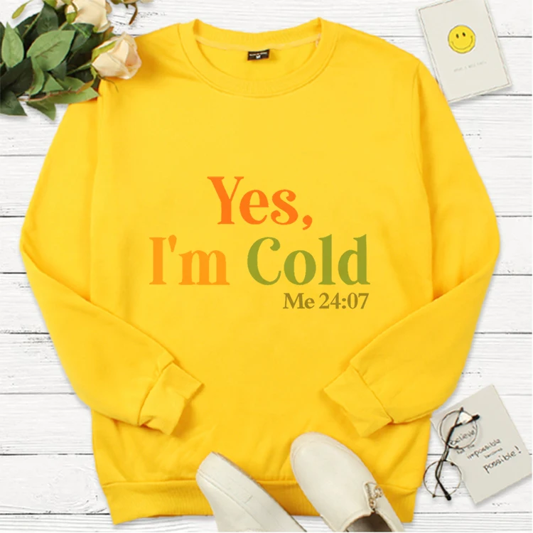 Yes I'm Cold Me 24:7 Сива врана Зимни дрехи Жени 24 часа в денонощието 7 дни Качулки Спортно облекло Поддържайте топло Essentials Hoodie Пуловер Изображение 3