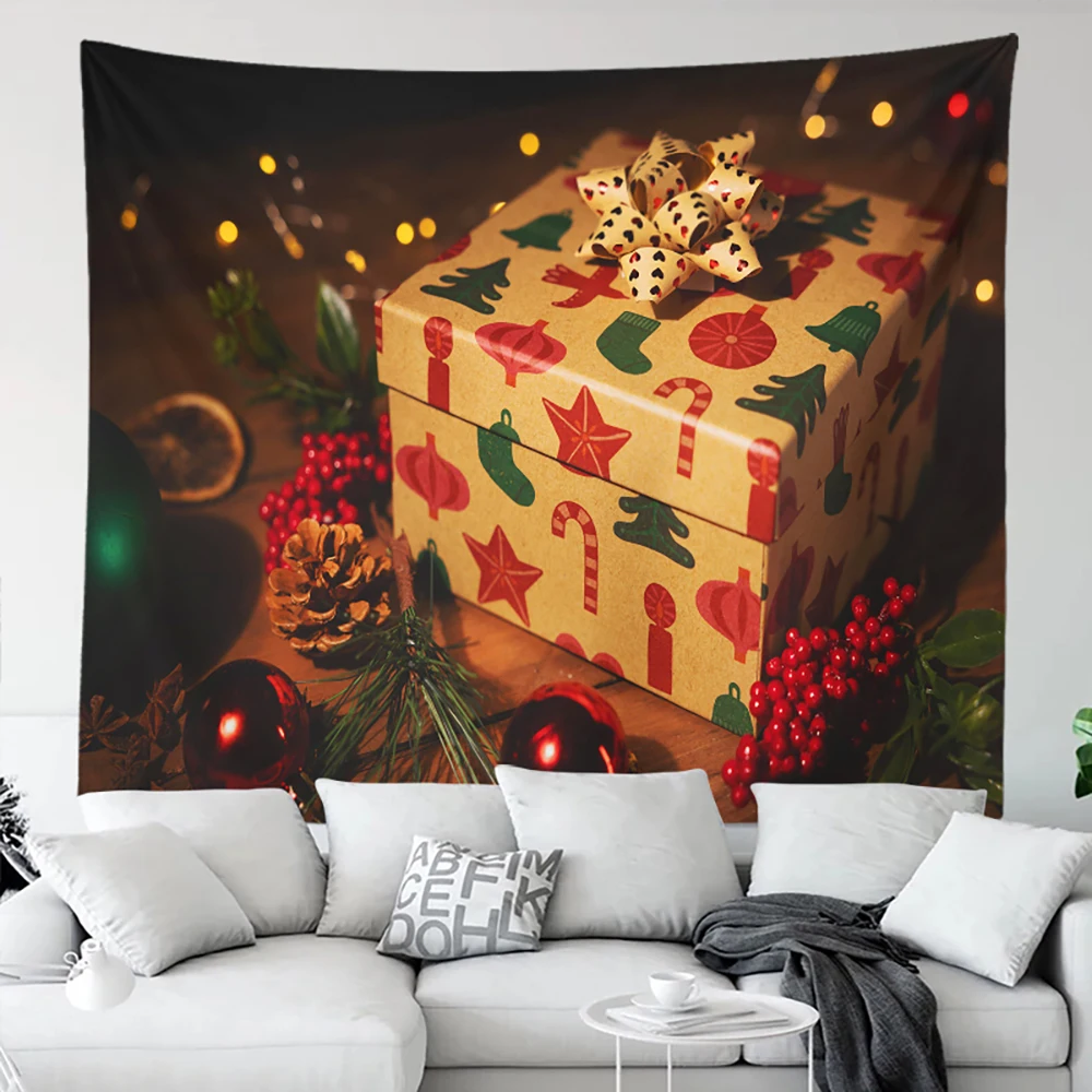 Коледна декорация за подаръци отпечатан модел гоблен Начало хол спалня стена фон кърпа  Изображение 3