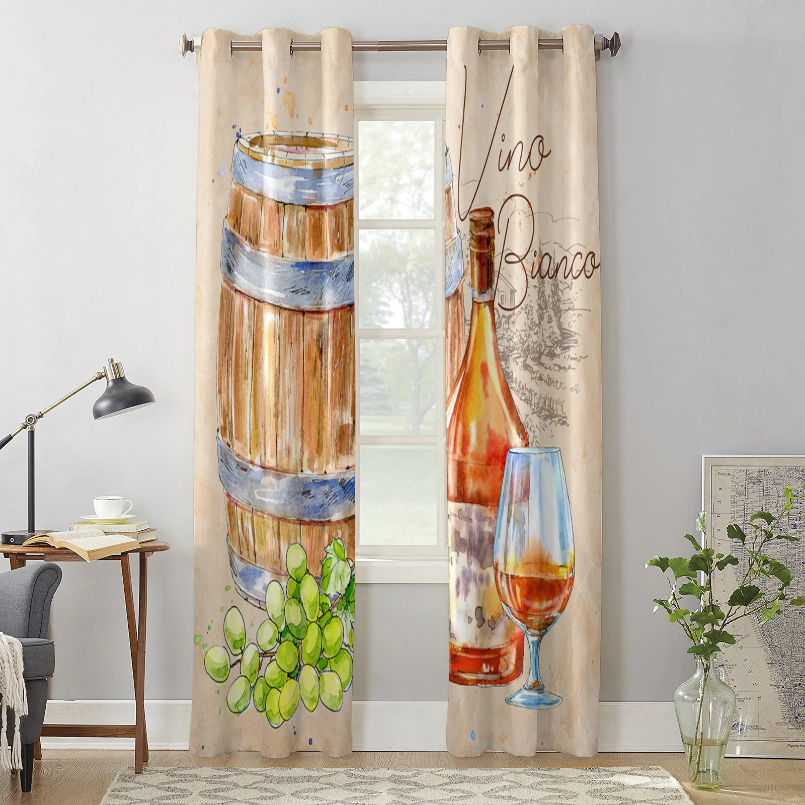 Лято есен вино барел реколта модерни завеси за спалня кафене дома декор луксозни завеси в хола прозорец завеси Изображение 3