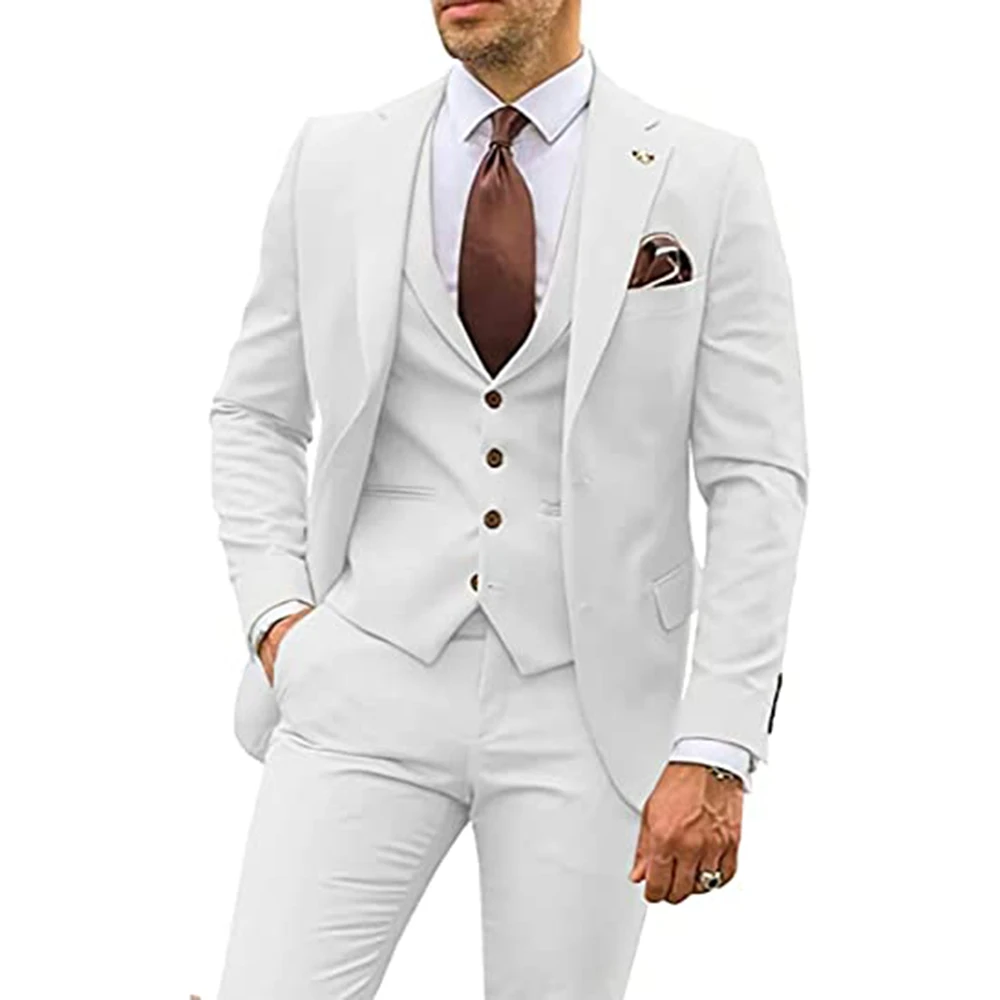 мъжки костюм парти бизнес случайни младоженец смокинг комплекти назъбени ревера блейзър комплекти (блейзър + жилетка + панталони)Slim годни костюм Homme Изображение 3