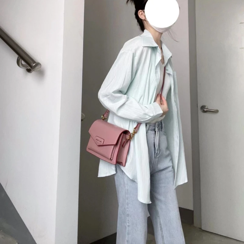 Свободни ризи с дълъг ръкав Дамски модни креп върхове джобове твърди пролет лято слънцезащитен офис Mujer Blusas корейски стил Y2k Изображение 3