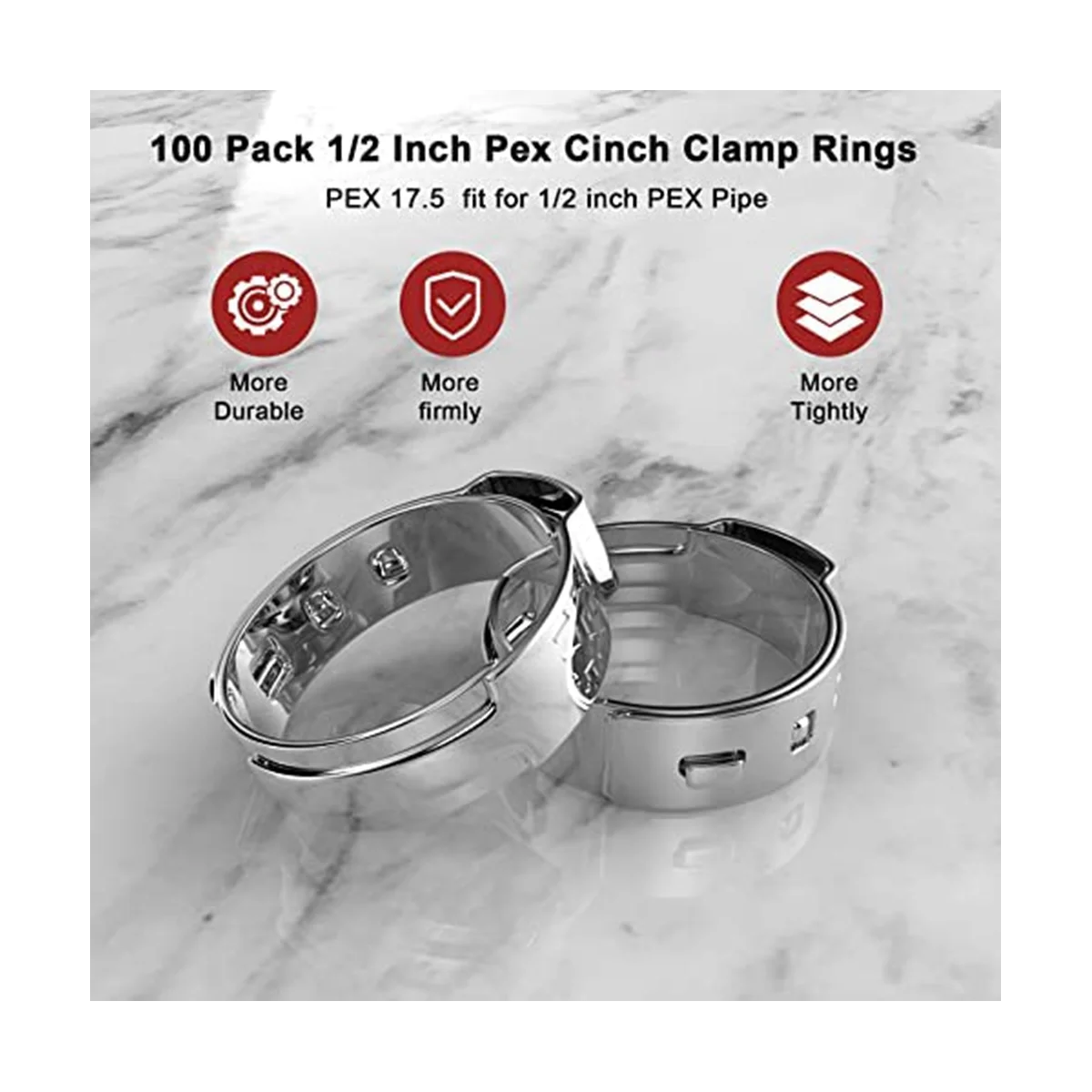 100Pack 1/2 инчов Pex Cinch пръстени, 304 неръждаема стомана PEX кримпване пръстени, Pex монтаж щипка пръстен за PEX тръби тръба монтаж Изображение 4