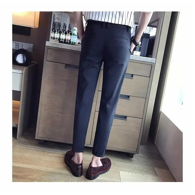 2023 Пролет костюм панталони мъжки участък корейски случайни тънък годни еластични глезена дължина плътен цвят бизнес класически панталони мъжки A222 Изображение 4