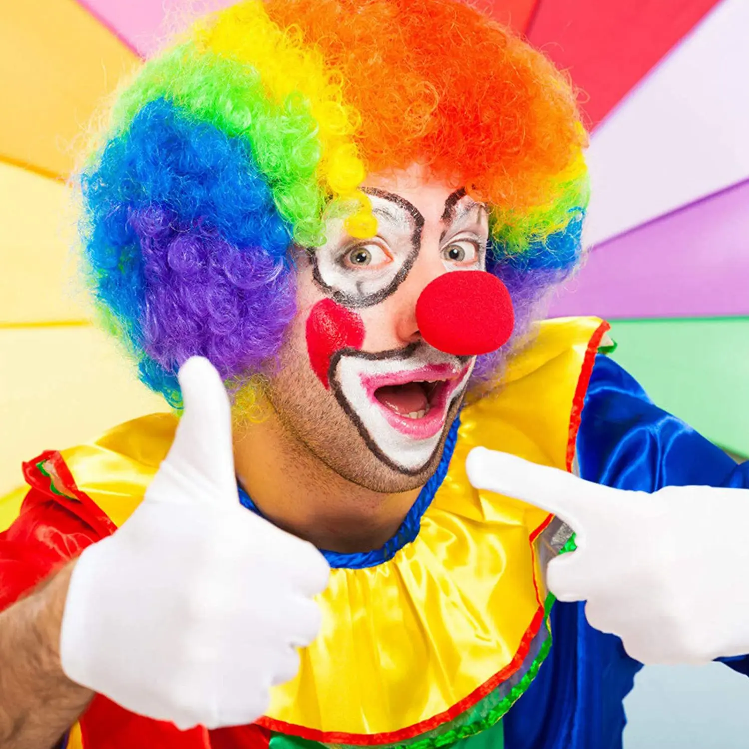 Rainbow клоун костюм перука гъба нос точки папийонка бяла ръкавица клоун комплект за Хелоуин косплей облекло подпори Изображение 4