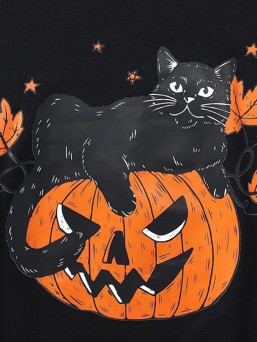 Дамски суитшърти за Хелоуин Тиква котка модели екипажа врата пуловери есен зима дълъг ръкав джъмпери върховете улично облекло Изображение 4
