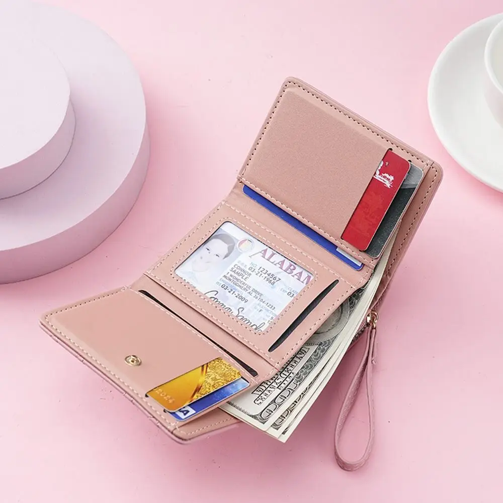 Къс малък портфейл мода трикратен държач за карти с голям капацитет кожа мулти-карта слот карта чанта жени Изображение 4