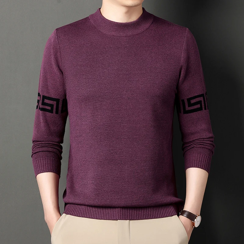 Мъжка топла мода дълъг ръкав случайни пуловер трикотажен пуловер топли върхове плетен пуловер Изображение 4