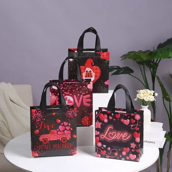 5Pc Ден на Свети Валентин любов сърце подарък чанти с дръжка нетъкани тъкани бонбони цвете опаковане торбичка сватбено тържество декор 23x22x11cm