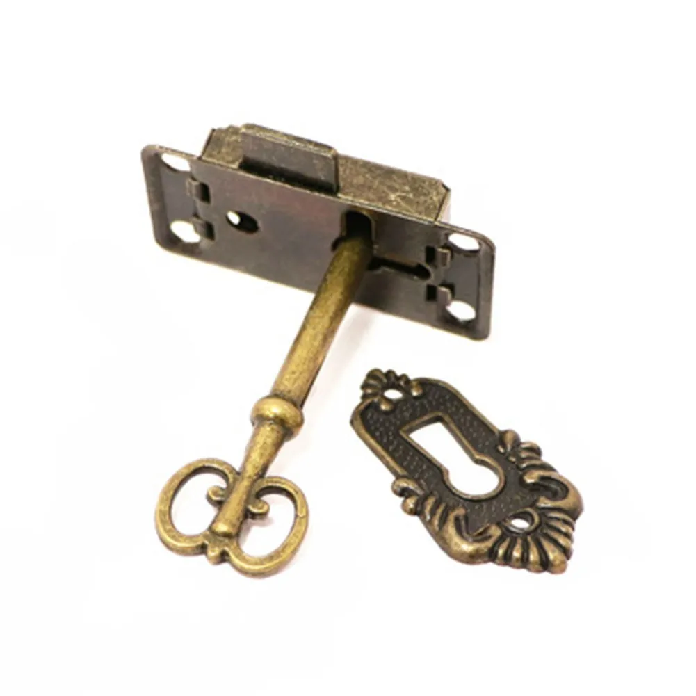 1 комплект антични заключване на вратата за чекмедже бижута дърво кутия желязо кабинет гардероб шкаф врата заключване с ключ бронзов хардуер заключване комплект Изображение 5
