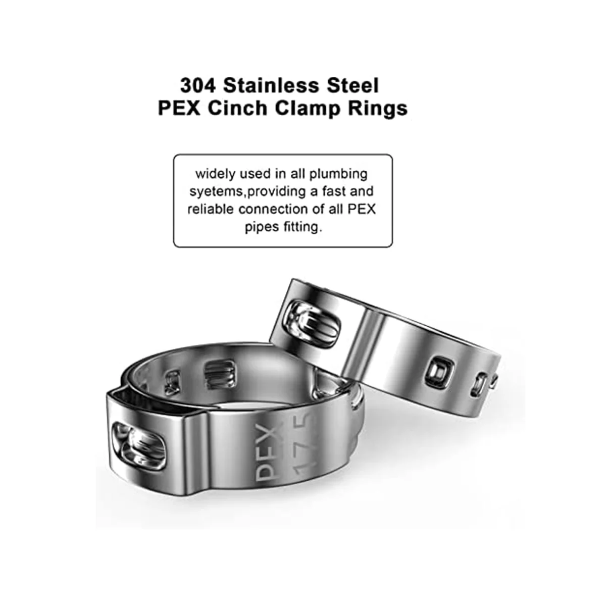 100Pack 1/2 инчов Pex Cinch пръстени, 304 неръждаема стомана PEX кримпване пръстени, Pex монтаж щипка пръстен за PEX тръби тръба монтаж Изображение 5
