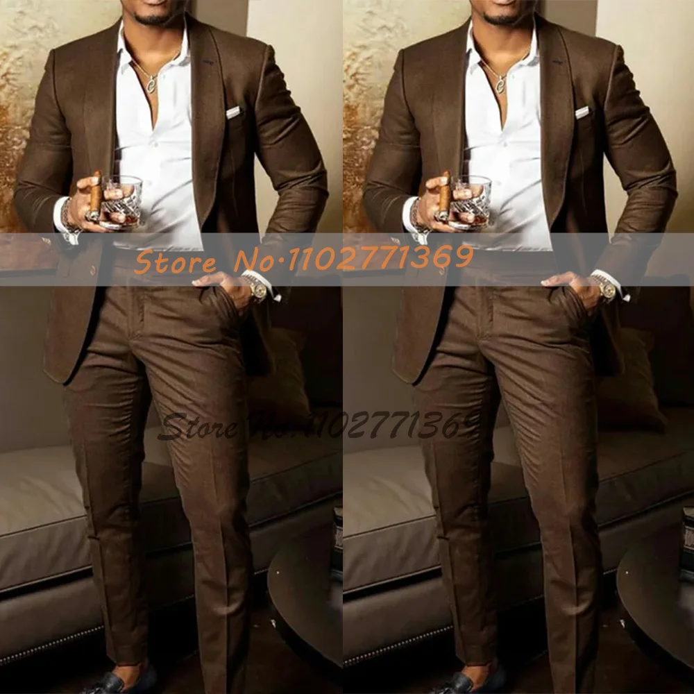 2023 Модни бизнес костюми за мъже Сватбени костюми Ternos Masculinos Slim Fit младоженец смокинги костюм Homme 2 парчета (палто + панталони) Изображение 5