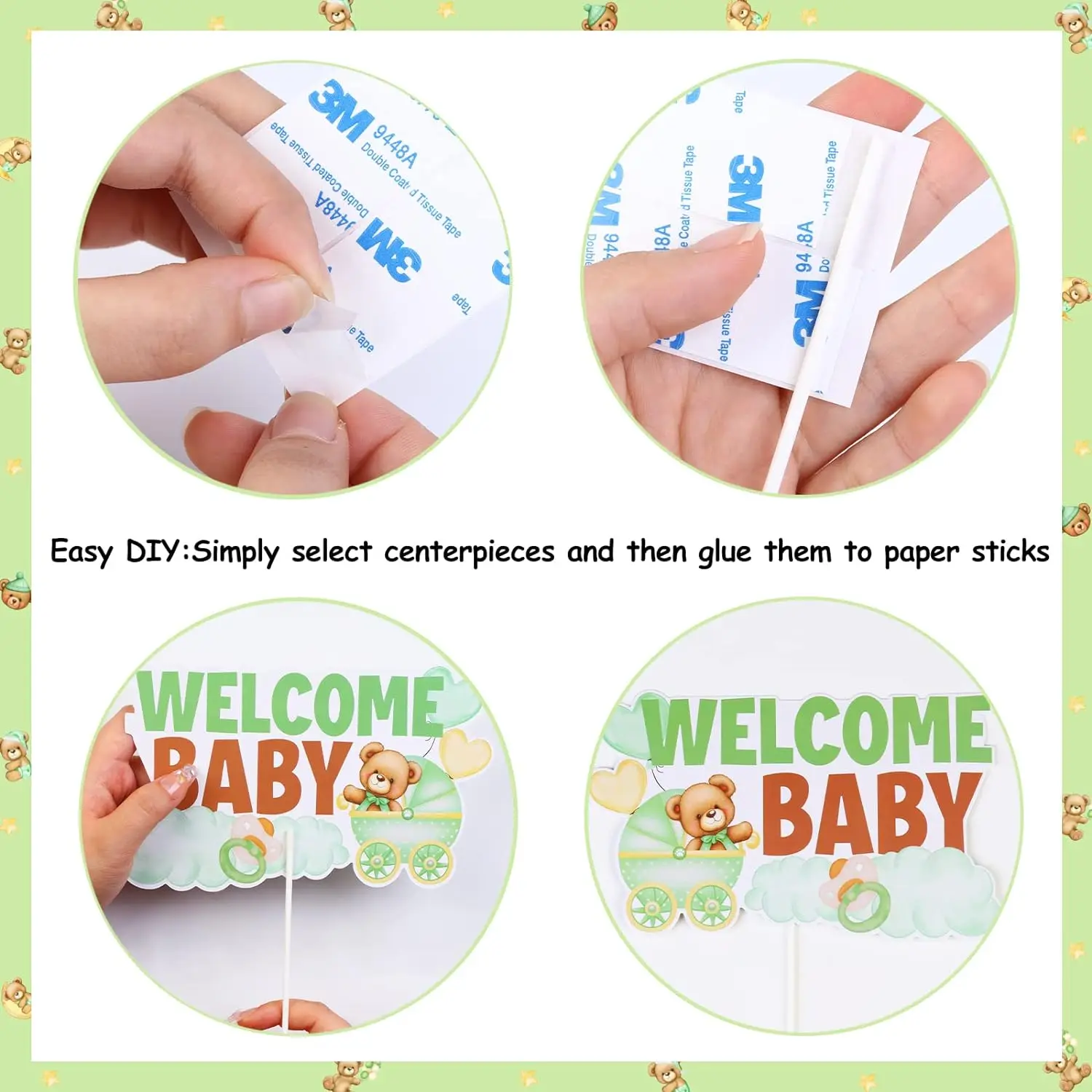 24PCS Мечка Centerpiece пръчки можем да Bearly чакам BabyShower декор двустранен печат масаTopper бременност празник новородено Изображение 5
