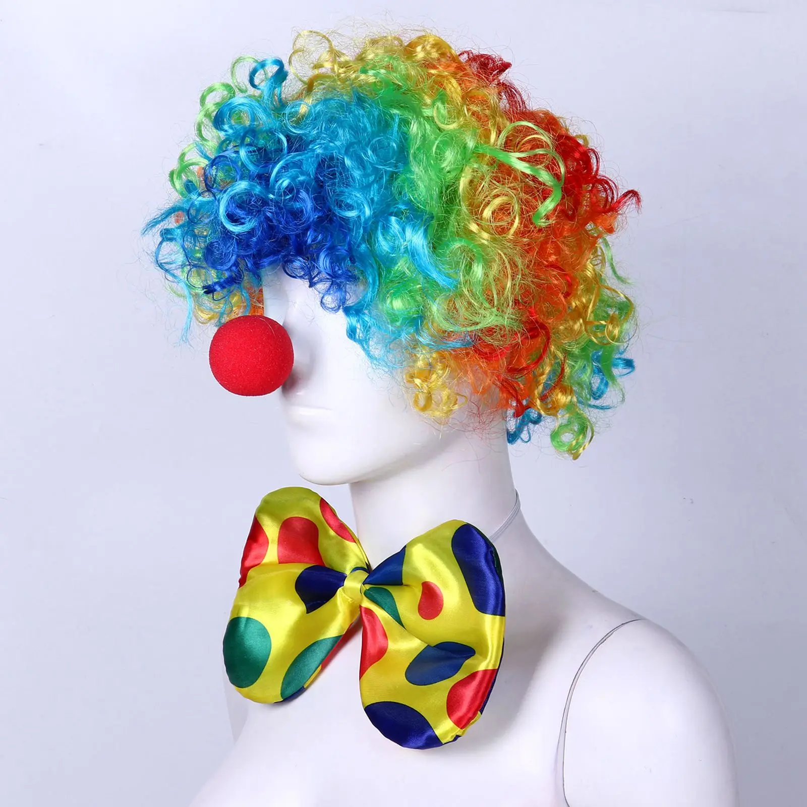 Rainbow клоун костюм перука гъба нос точки папийонка бяла ръкавица клоун комплект за Хелоуин косплей облекло подпори Изображение 5