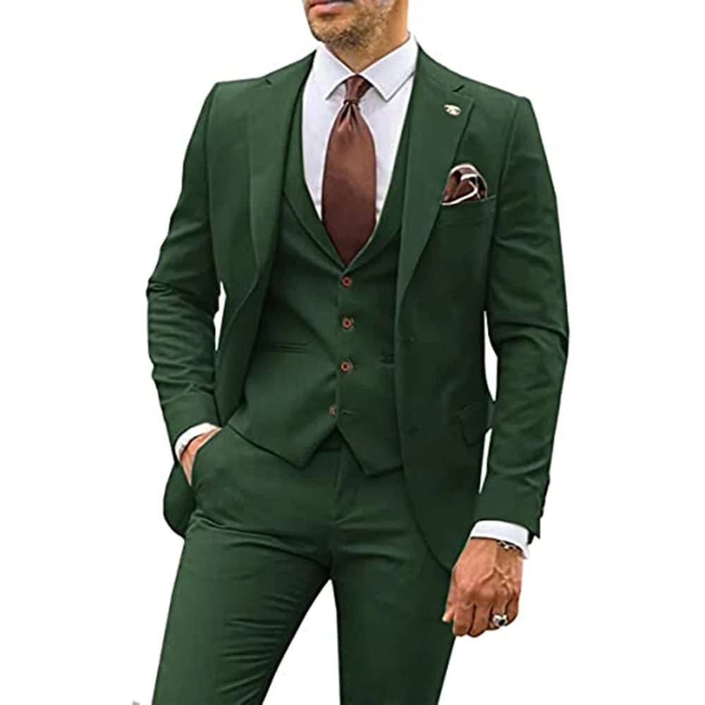 мъжки костюм парти бизнес случайни младоженец смокинг комплекти назъбени ревера блейзър комплекти (блейзър + жилетка + панталони)Slim годни костюм Homme Изображение 5