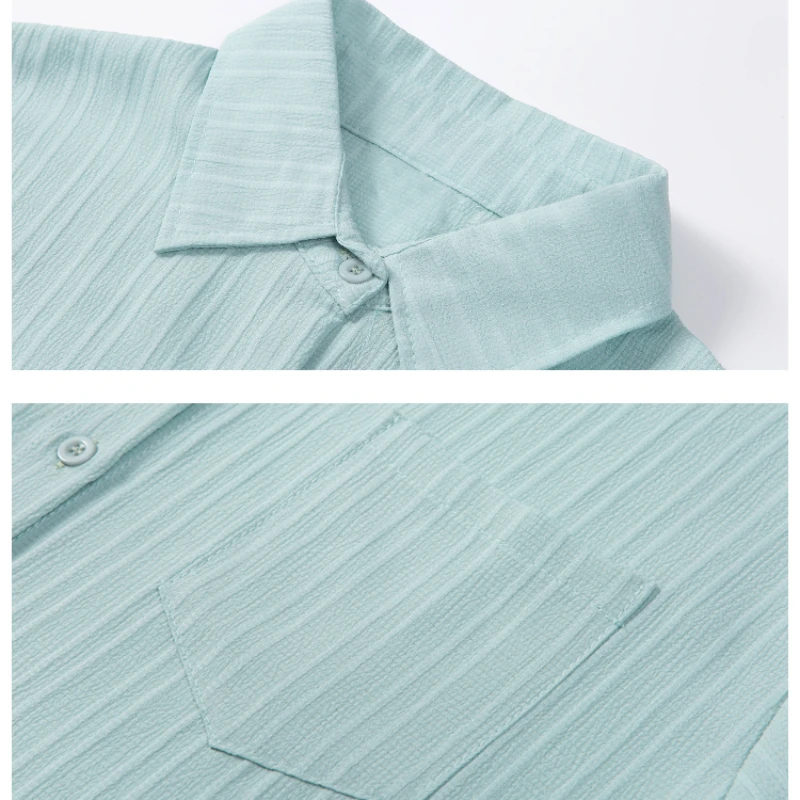 Свободни ризи с дълъг ръкав Дамски модни креп върхове джобове твърди пролет лято слънцезащитен офис Mujer Blusas корейски стил Y2k Изображение 5