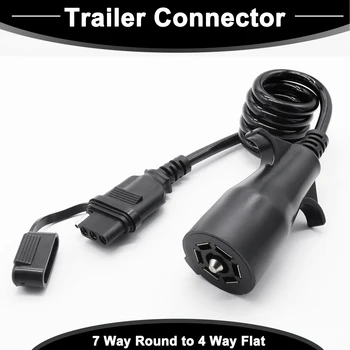 7 Way Round до 4 Way Flat Coiled Trailer Adapter 7 Pin to 4 Pin Coiled Pigtail Extension Wiring Connector RV Trailer Light Plug