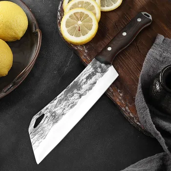 8-инчов нож за дърва за огрев Ръчно ковано острие или нарязване на зеленчуково месо Месарски нож Тежкотоварен нож за готвач Дървен дръжка Кухненски нож