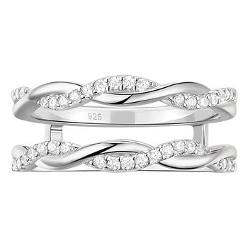 925 стерлинги сребро безкрайност усукани регулируеми подобрител охрана пръстен сватбена лента за жени половин вечност кубичен циркон бижута