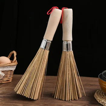 Bamboo Pot Cleaning Scrubber Dish Scrub Brush with Wooden Handle for Home Kitchen Washing Чугунени тенджери за тигани Handheld