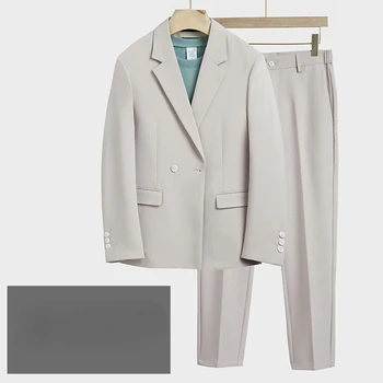 (Blazer + Elastic Waist trousers)Корейска версия плътен цвят мъжки ежедневен костюм костюм голям размер хлабав дишащ професионален костюм