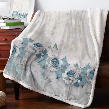 Blue Rose пеперуда цвете зима топло кашмир одеяло за легло вълна хвърлят одеяла за офис покривка
