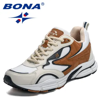 BONA Нови дизайнери Атлетични обувки Мъже Ежедневни маратонки Висококачествени леки дишащи спортни обувки Популярни обувки за бягане