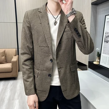 Boutique Men's Fashion Business Корейска версия Удобен джентълмен Елегантен плътен цвят британски стил Casual Slim Dress Blazer