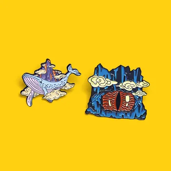 Cartoon Peak Дяволско око и кит емайл щифт делфин акула кит брошки риза чанта ревера значка бижута подарък за приятели