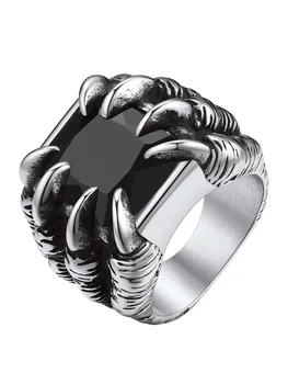 ChainsPro Мъжки пръстени от неръждаема стомана Драконов нокът пръстен с правоъгълник Черно зелено вино червено кралско синьо скъпоценен камък Biker пънк пръстен