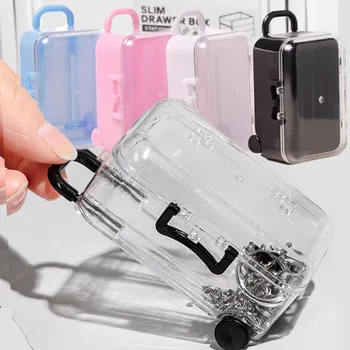 Creative куфар бижута кутия малки мини пластмасови прозрачни багаж количка случай кутии за съхранение обеци колие пръстен подарък кутия