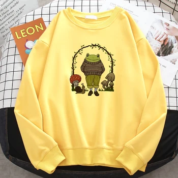 Dark Academia Goblincore Frog In Hipster Costume Women Sweatshirt Autumn Fashion Fleece Sportswears Kpop Loose Pocket Pullovers