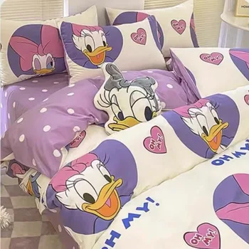 Disney Cartoon Snow White Lina Belle Stitch Pure Cotton Bed 3-piece Set Creative Anime Children's Dormitory Quilt Cover Sheets