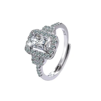 DIWENFU Solid 925 Сребърен диамантен пръстен за Унисекс Оригинален 925 стерлингово сребро Anillos De FL Диамантен скъпоценен камък Присъединете се към парти Anel Box