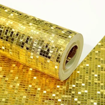 Glitter Mirror Effect Mini mosaic Sparkle Light Reflect Gold Foil Wallpaper Silver Foil WallPaper papel de parede décor