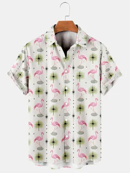 Harajuku y2k hombre street tops мъжки модерен дигитален печат ежедневна мода модерен кран модел бутон риза