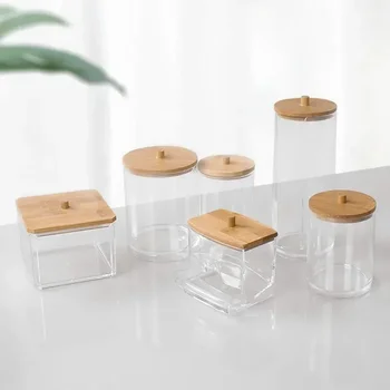 Home Box Storage Jewelry Storage Container Box Jar Makeup Cotton Bamboo Qtip Lid Small Organizers Swab Change Cosmetic