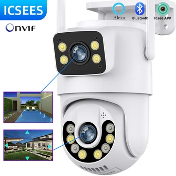 IP камера за наблюдение 4K защита на сигурността безжична камера с двоен обектив външна WiFi камера водоустойчива външна AI пътека ICsee