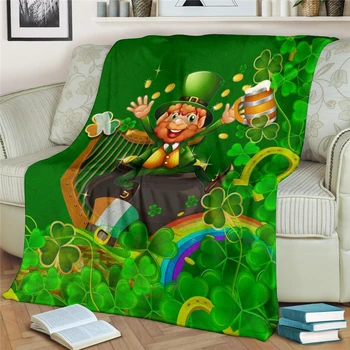 Ireland Celtic Happy Leprechaun Flannel Blanket 3D Print Throw Blanket for Adult Home Decor Bedspread Sofa Bedding Quilts