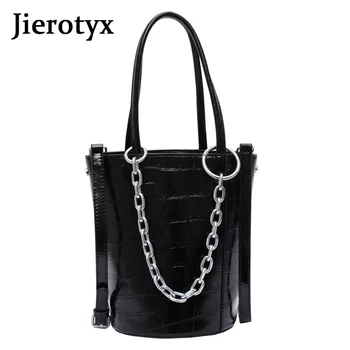 JIEROTYX Нова мода кожени чанти за дами Висококачествена метална верижна декорация Messenge Чанти за рамо Чанти Пътни чанти