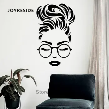JOYRESIDE салон красота стена стикери жена лицето стена Decal дома хол изкуство дизайн тапет стая мода декорация WM483