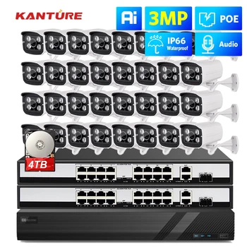 KANTURE H.265 32CH 4K CCTV NVR 3MP Ai Human Detect POE Security Camera System Audio Waterproof Outdoor Night Vision Camera Kit